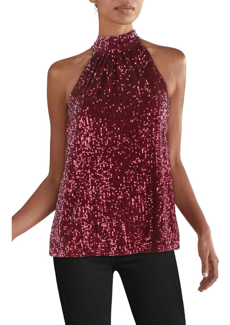 Vince Camuto Womens Sequined Mock Neck Halter Top