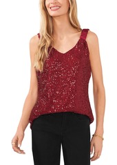 Vince Camuto Womens Sequined V Neck Shell