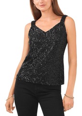 Vince Camuto Womens Sequined V Neck Shell