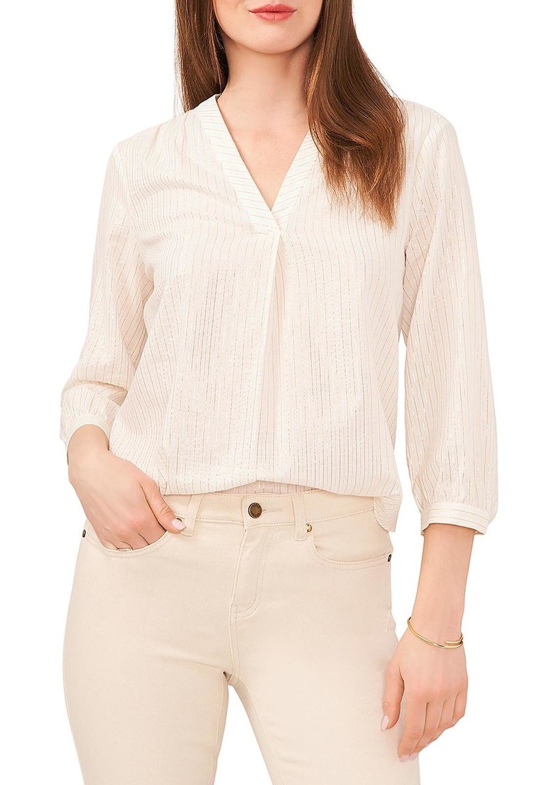 Vince Camuto Womens Shimmer V Neck Button-Down Top