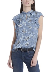 Vince Camuto Women's Sleeveless Ruffle Front Floral Printed Mock Neck Blouse