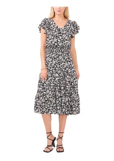 Vince Camuto Womens Smocked Midi Fit & Flare Dress