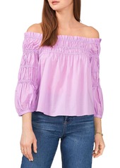 Vince Camuto Womens Smocked Off The Shoulder Pullover Top