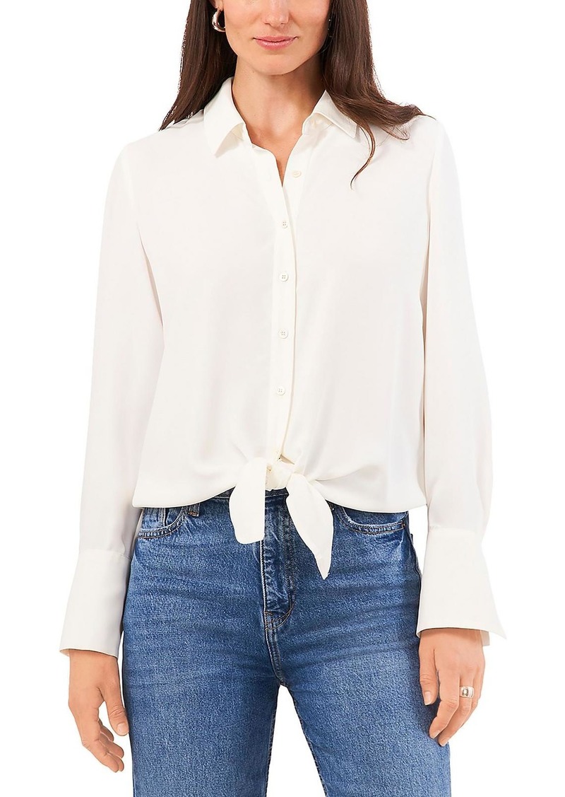 Vince Camuto Womens Tie Front Collared Button-Down Top