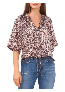 Vince Camuto Womens Tie Neck Animal Print Blouse