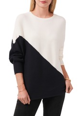 Vince Camuto Asymmetric Colorblock Cotton Blend Sweater in Antique Wht/blk at Nordstrom Rack