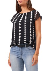 Vince Camuto Embroidered Geo Pattern Chiffon Blouse
