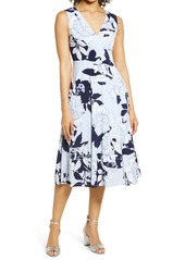 Vince Camuto Floral Wrap Front Sleeveless Midi Dress
