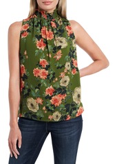 Vince Camuto Guilded Floral Ruffle Neck Sleeveless Top in Parsley at Nordstrom