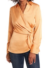 Vince Camuto Hammer Satin Twist Peplum Blouse in Wild Apricot at Nordstrom