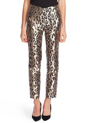 Vince Camuto Leopard Jacquard Metallic Slim Trousers in Rich Black at Nordstrom