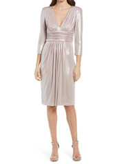Vince Camuto Metallic Ruched Waist Long Sleeve Cocktail Dress in Rose at Nordstrom