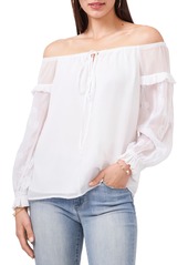 Vince Camuto Off the Shoulder Embroidered Sheer Sleeve Blouse