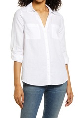 Vince Camuto Roll Tab Button-Up Shirt in Ultra White at Nordstrom