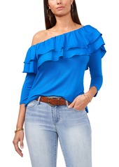 Vince Camuto Ruffle One Shoulder Top in Santorini Blue at Nordstrom