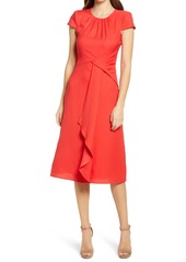 Vince Camuto Satin Cap Sleeve Midi Dress in Coral at Nordstrom