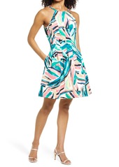 Vince Camuto Sleeveless Scuba Fit & Flare Dress in Green Multi at Nordstrom