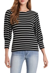 Vince Camuto Stripe Puff Sleeve Knit Top in Rich Black at Nordstrom