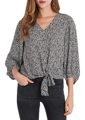 Vince Camuto Tie Front Floral Blouse in New Ivory at Nordstrom