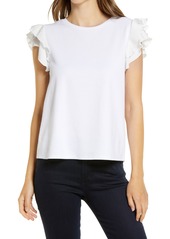 Vince Camuto Tiered Ruffle Sleeve Cotton Blend Top