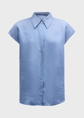 Vince Cap-Sleeve Linen Button-Front Blouse