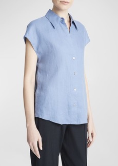 Vince Cap-Sleeve Linen Button-Front Blouse