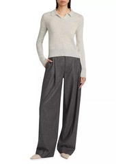 Vince Check Wool-Blend Wide Leg Pants