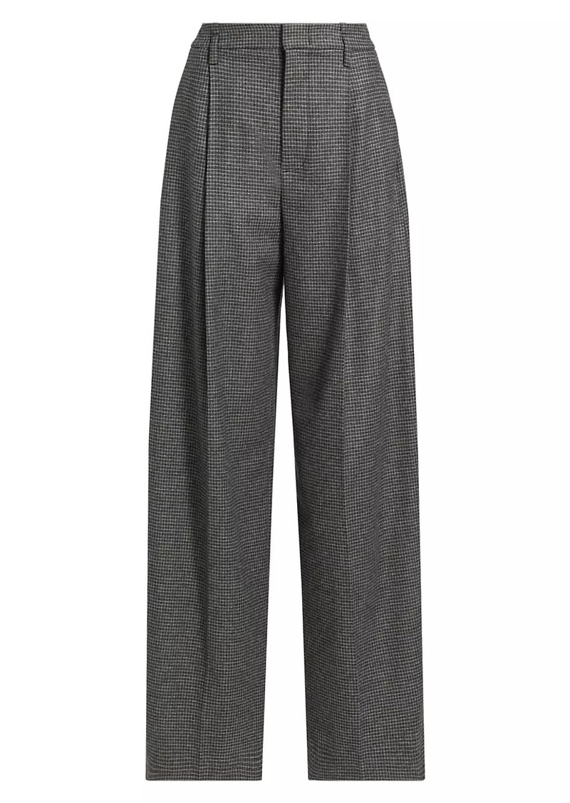 Vince Check Wool-Blend Wide Leg Pants