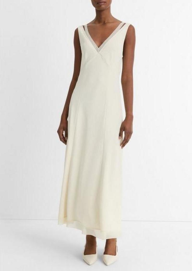 Vince Chiffon and Faux-Leather Layered Slip Dress