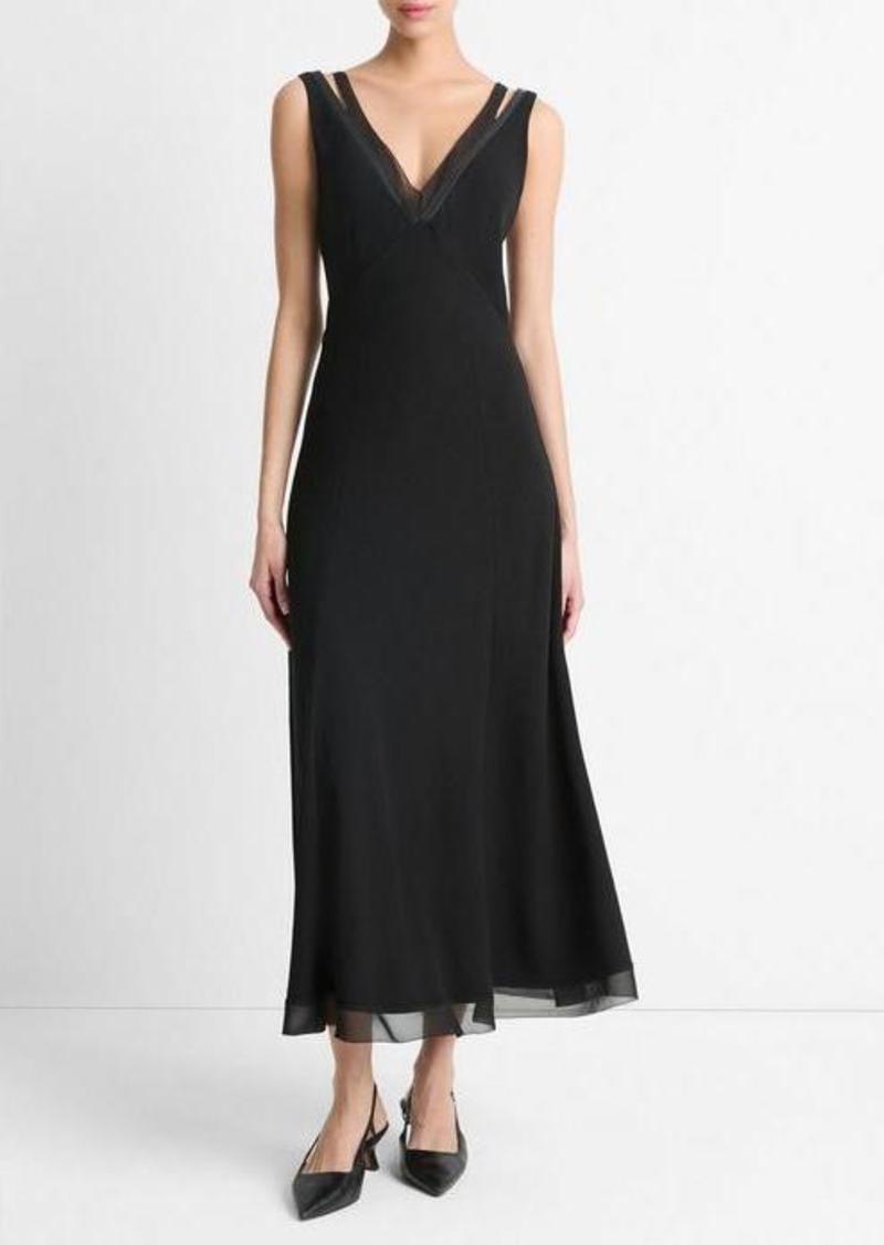 Vince Chiffon and Faux-Leather Layered Slip Dress