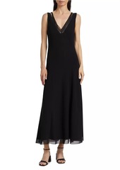 Vince Chiffon Leather-Trim Slipdress