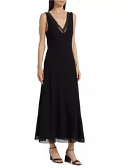 Vince Chiffon Leather-Trim Slipdress