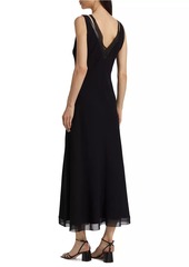 Vince Chiffon Leather-Trim Slipdress