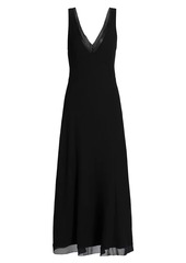 Vince Chiffon Leather-Trim Slipdress