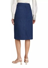 Vince Cotton Denim Pencil Midi-Skirt