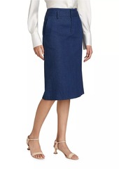 Vince Cotton Denim Pencil Midi-Skirt