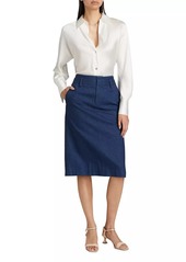 Vince Cotton Denim Pencil Midi-Skirt