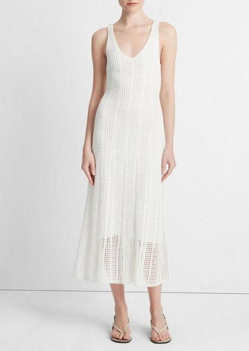 Vince Cotton Mesh-Grid Godet Dress