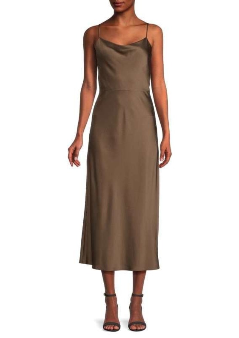 Vince Cowlneck Satin Slip Midi Dress