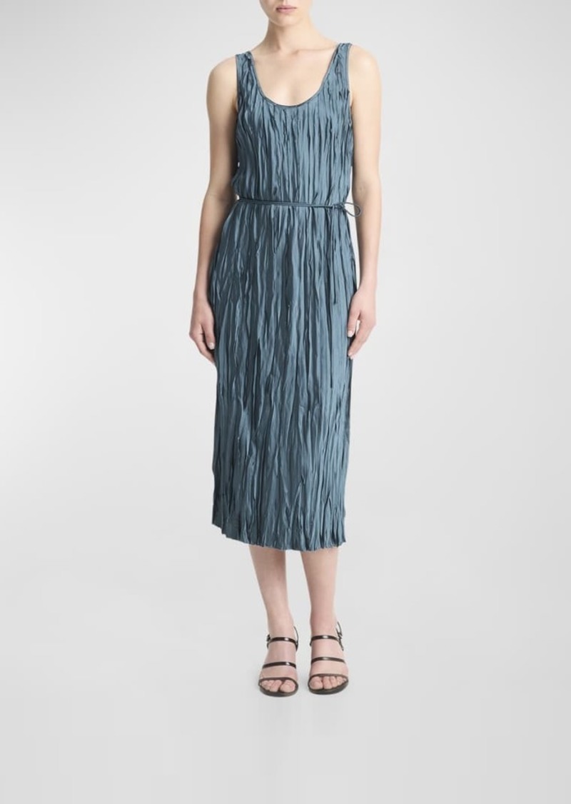 Vince Crushed Bias Stripe Sleeveless Midi Tank Dress