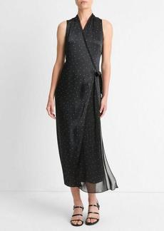 Vince Dot-Print Paneled-Chiffon Wrap Dress