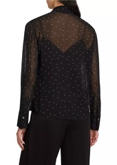 Vince Dot-Print Sheer Silk Long-Sleeve Blouse