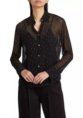 Vince Dot-Print Sheer Silk Long-Sleeve Blouse