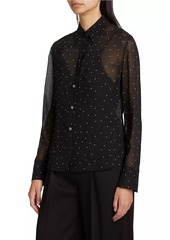 Vince Dot-Print Sheer Silk Long-Sleeve Blouse