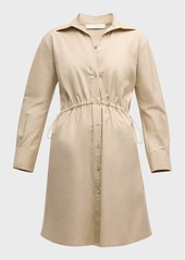 Vince Drawcord Ruched Cotton Poplin Mini Shirtdress