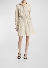 Vince Drawcord Ruched Cotton Poplin Mini Shirtdress