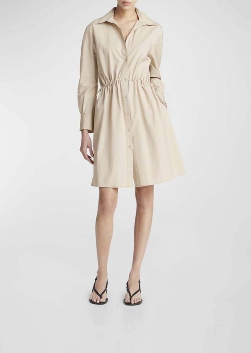 Vince Drawcord Ruched Cotton Poplin Mini Shirtdress