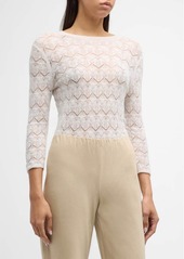 Vince Fine Lace 3/4-Sleeve Crewneck Top