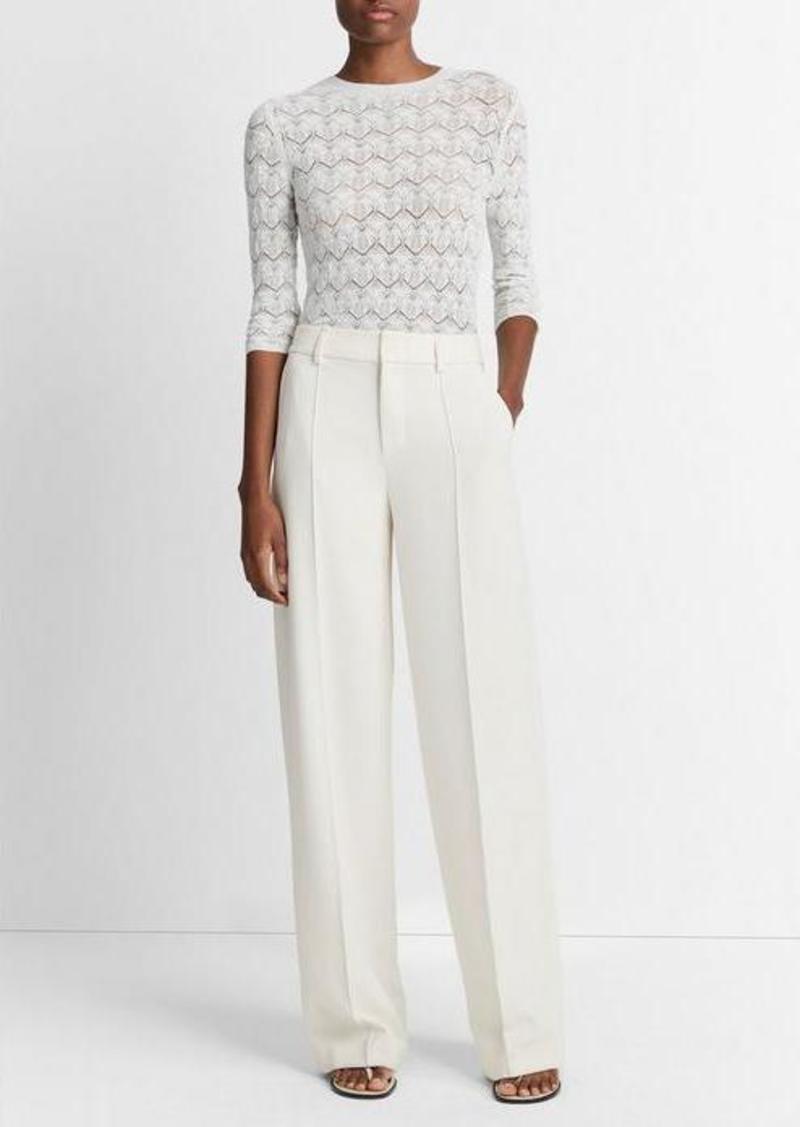 Vince Fine Lace Cotton Three-Quarter-Sleeve Sweater