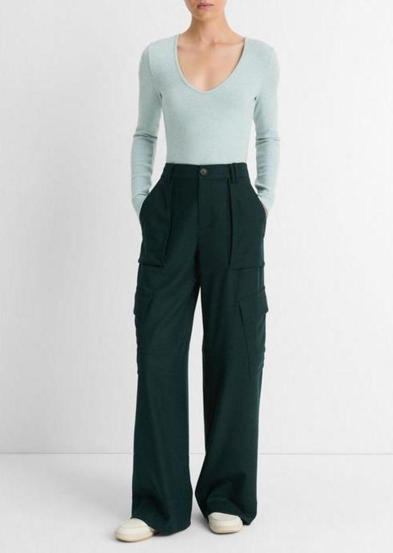 Vince Flannel Wide-Leg Cargo Pant